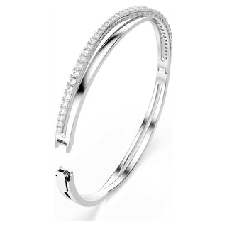 Hyperbola bangle, White, Rhodium plated
