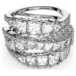 Hyperbola ring, Mixed cuts, White, Rhodium plated