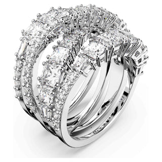 Hyperbola ring, Mixed cuts, White, Rhodium plated