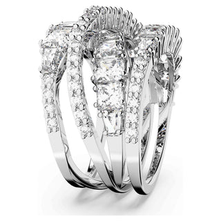 Hyperbola ring, Mixed cuts, White, Rhodium plated