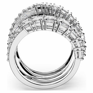 Hyperbola ring, Mixed cuts, White, Rhodium plated