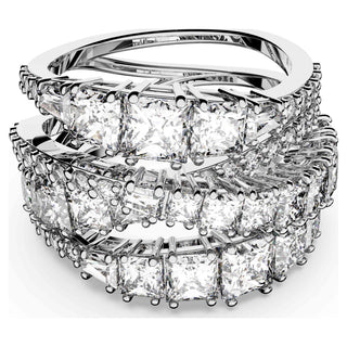Hyperbola ring, Mixed cuts, White, Rhodium plated