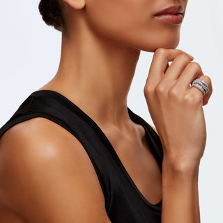 Hyperbola ring, Mixed cuts, White, Rhodium plated