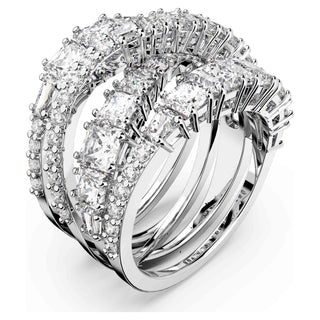 Hyperbola ring, Mixed cuts, White, Rhodium plated