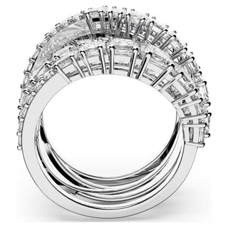 Hyperbola ring, Mixed cuts, White, Rhodium plated