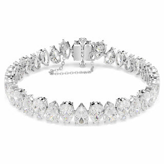 Matrix Tennis bracelet, Pear cut, White, Rhodium plated