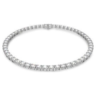 Matrix Tennis necklace, Square cut, White, Rhodium plated