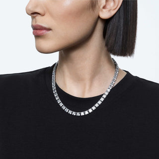 Matrix Tennis necklace, Square cut, White, Rhodium plated