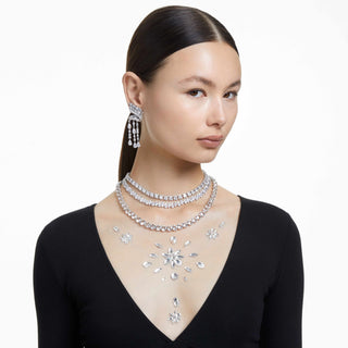 Matrix Tennis necklace, Square cut, White, Rhodium plated