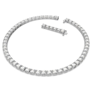 Matrix Tennis necklace, Square cut, White, Rhodium plated