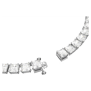 Matrix Tennis necklace, Square cut, White, Rhodium plated