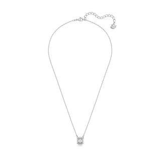 Una pendant, Octagon cut, White, Rhodium plated