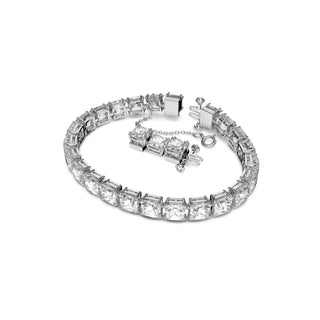 Matrix Tennis bracelet, Square cut, Small, White, Rhodium plated