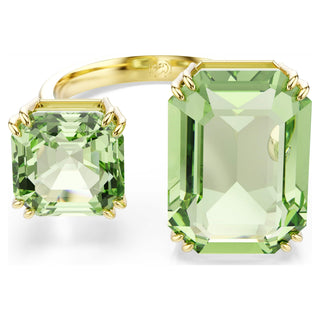 Millenia open ring, Octagon cut, Green, Gold-tone plated