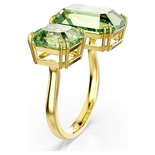 Millenia open ring, Octagon cut, Green, Gold-tone plated