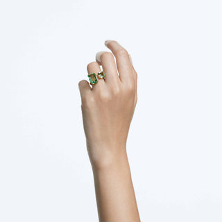 Millenia open ring, Octagon cut, Green, Gold-tone plated