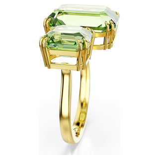 Millenia open ring, Octagon cut, Green, Gold-tone plated