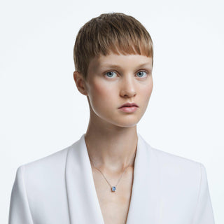 Una necklace, Octagon cut, Blue, Rhodium plated