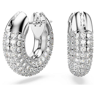 Dextera hoop earrings, Small, White, Rhodium plated