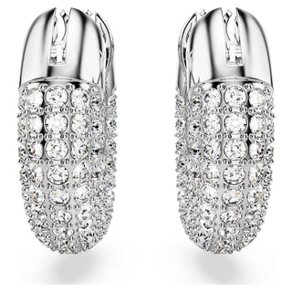 Dextera hoop earrings, Small, White, Rhodium plated