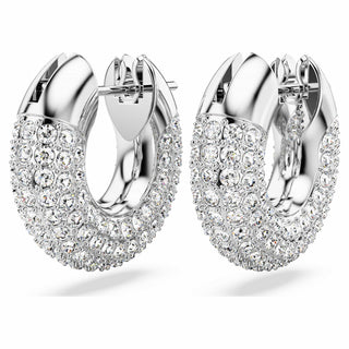 Dextera hoop earrings, Small, White, Rhodium plated
