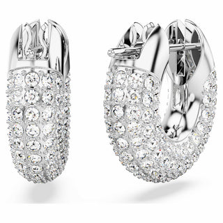 Dextera hoop earrings, Small, White, Rhodium plated