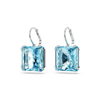 Millenia drop earrings, Square cut, Blue, Rhodium plated