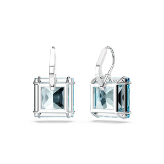 Millenia drop earrings, Square cut, Blue, Rhodium plated