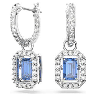 Una drop earrings, Octagon cut, Blue, Rhodium plated