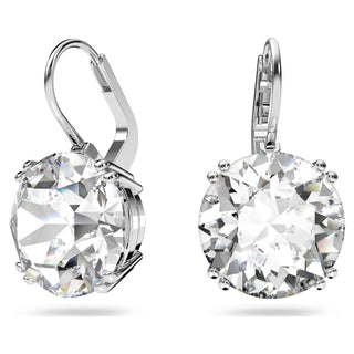 Millenia drop earrings, Round cut, White, Rhodium plated
