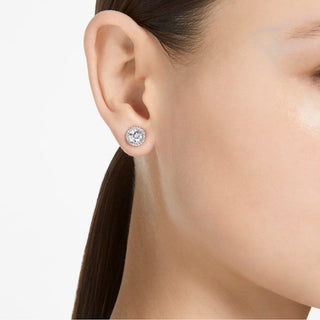 Una Angelic stud earrings, Round cut, Pavé, White, Rhodium plated