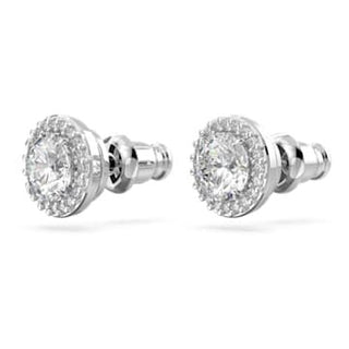 Una Angelic stud earrings, Round cut, Pavé, White, Rhodium plated