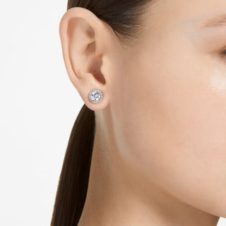 Una Angelic stud earrings, Round cut, Pavé, White, Rhodium plated