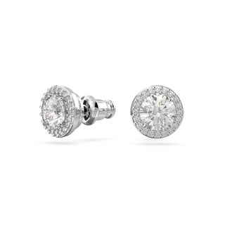Una Angelic stud earrings, Round cut, Pavé, White, Rhodium plated