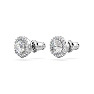 Una Angelic stud earrings, Round cut, Pavé, White, Rhodium plated