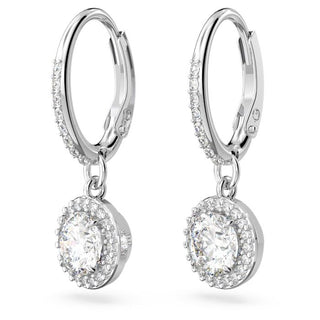 Una Angelic drop earrings, Round cut, Pavé, White, Rhodium plated