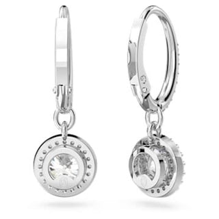 Una Angelic drop earrings, Round cut, Pavé, White, Rhodium plated
