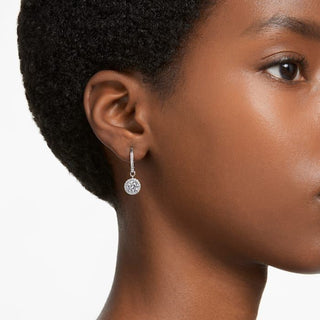 Una Angelic drop earrings, Round cut, Pavé, White, Rhodium plated