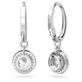 Una Angelic drop earrings, Round cut, Pavé, White, Rhodium plated