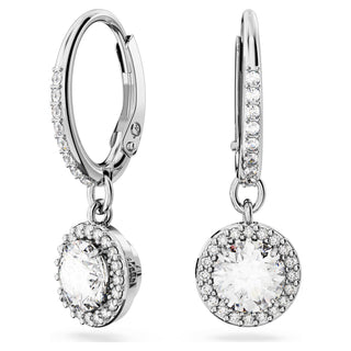 Una Angelic drop earrings, Round cut, Pavé, White, Rhodium plated