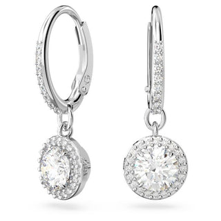 Una Angelic drop earrings, Round cut, Pavé, White, Rhodium plated