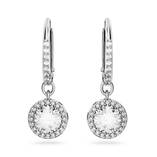 Una Angelic drop earrings, Round cut, Pavé, White, Rhodium plated