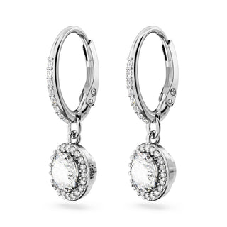 Una Angelic drop earrings, Round cut, Pavé, White, Rhodium plated