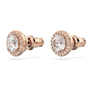 Una Angelic stud earrings, Round cut, Pavé, White, 18K rose gold finish