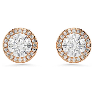 Una Angelic stud earrings, Round cut, Pavé, White, Rose gold-tone plated