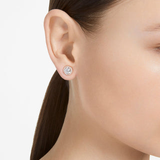 Una Angelic stud earrings, Round cut, Pavé, White, 18K rose gold finish