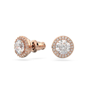 Una Angelic stud earrings, Round cut, Pavé, White, 18K rose gold finish