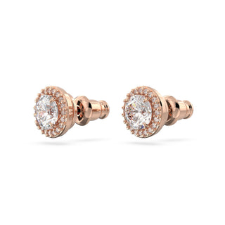 Una Angelic stud earrings, Round cut, Pavé, White, 18K rose gold finish