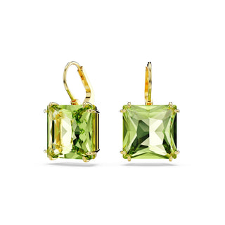 Millenia drop earrings, Square cut, Green, Gold-tone plated