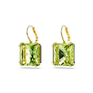 Millenia drop earrings, Square cut, Green, Gold-tone plated